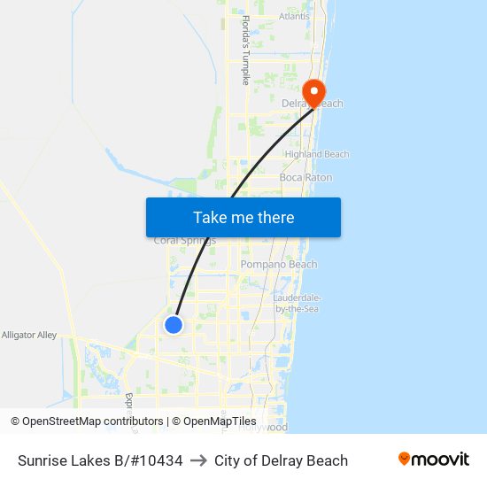 Sunrise Lakes B/#10434 to City of Delray Beach map