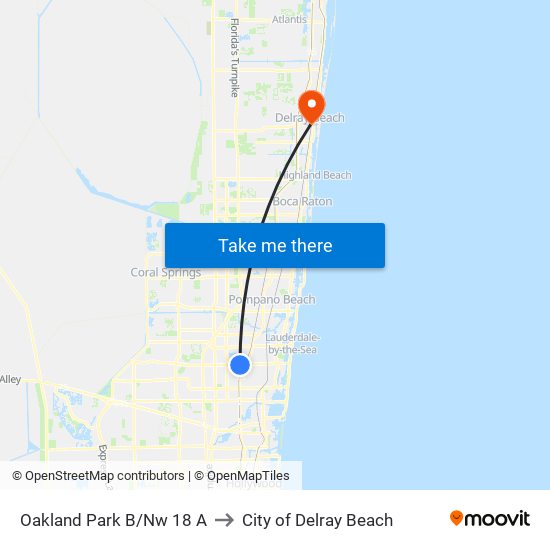 Oakland Park B/Nw 18 A to City of Delray Beach map