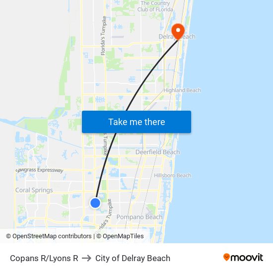 Copans R/Lyons R to City of Delray Beach map