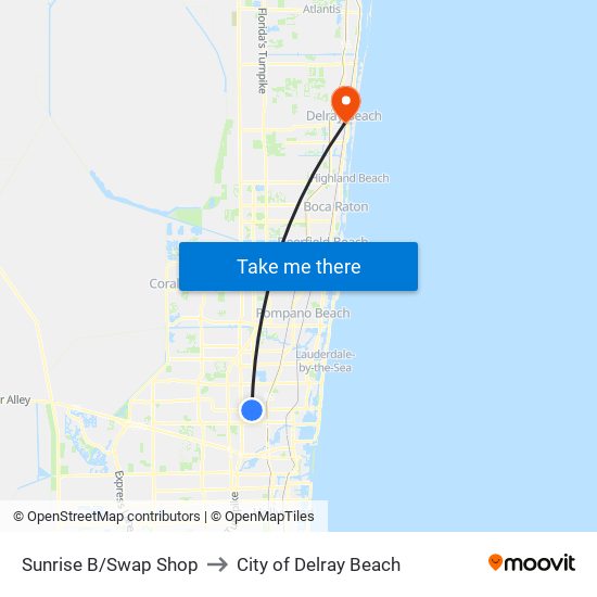 Sunrise B/Swap Shop to City of Delray Beach map