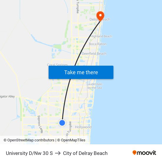 University D/Nw 30 S to City of Delray Beach map