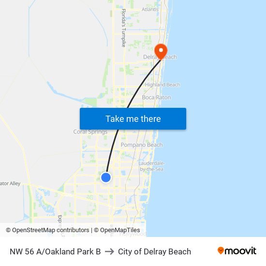 NW 56 A/OAKLAND PARK B to City of Delray Beach map