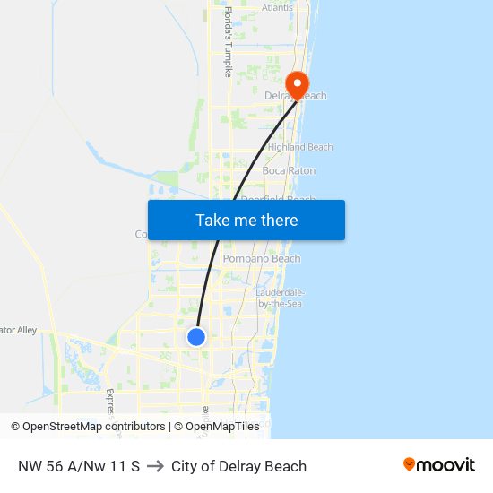 NW 56 A/NW 11 S to City of Delray Beach map