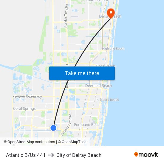 Atlantic B/Us 441 to City of Delray Beach map