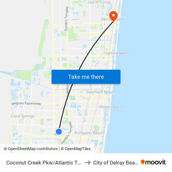 Coconut Creek Pkw/Atlantic Tech to City of Delray Beach map