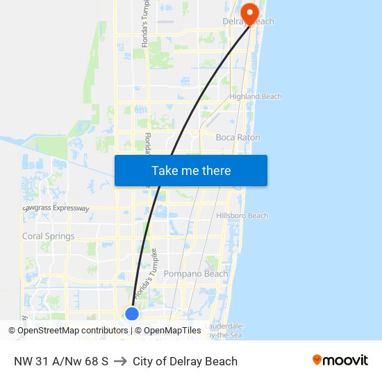 NW 31 A/Nw 68 S to City of Delray Beach map