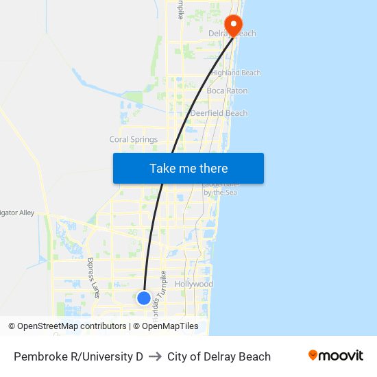 PEMBROKE R/UNIVERSITY D to City of Delray Beach map