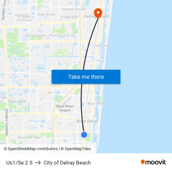 Us1/Se 2 S to City of Delray Beach map