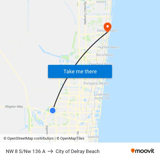 NW 8 S/NW 136 A to City of Delray Beach map