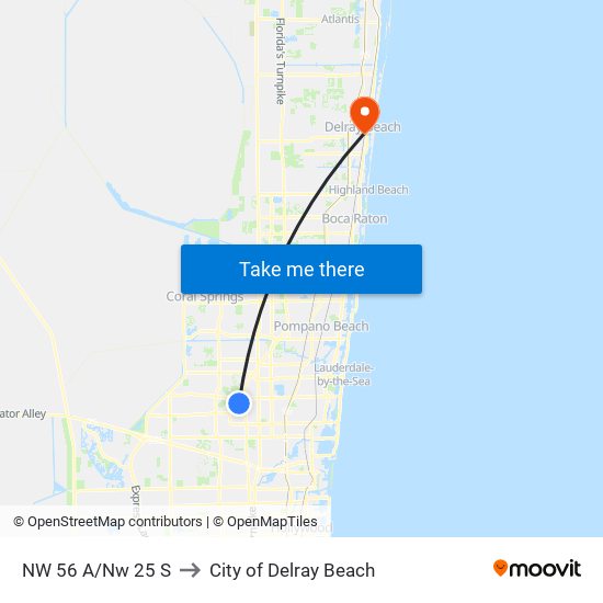 NW 56 A/NW 25 S to City of Delray Beach map