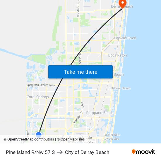 Pine Island R/Nw 57 S to City of Delray Beach map