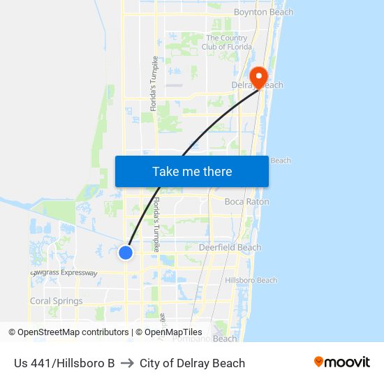 US 441/HILLSBORO B to City of Delray Beach map