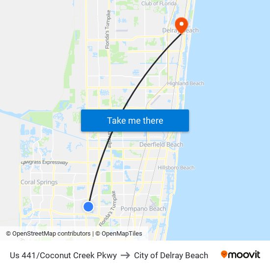 Us 441/Coconut Creek Pkwy to City of Delray Beach map