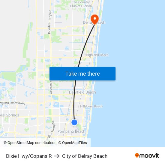 Dixie Hwy/Copans R to City of Delray Beach map