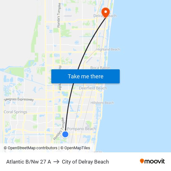 Atlantic B/Nw 27 A to City of Delray Beach map