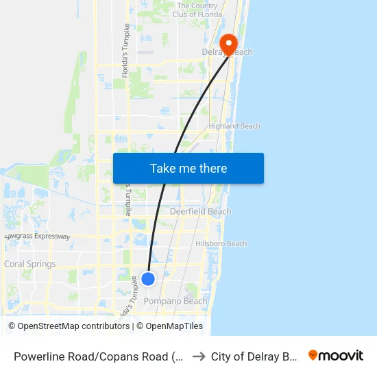 Powerline Road/Copans Road (North) to City of Delray Beach map