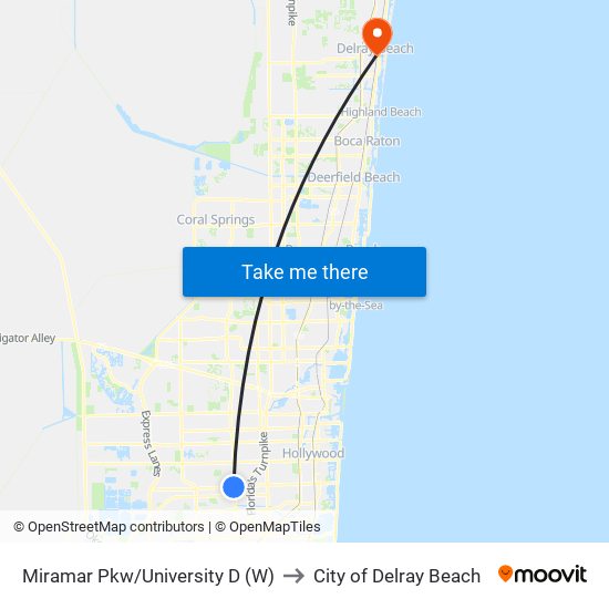 Miramar Pkw/University D (W) to City of Delray Beach map