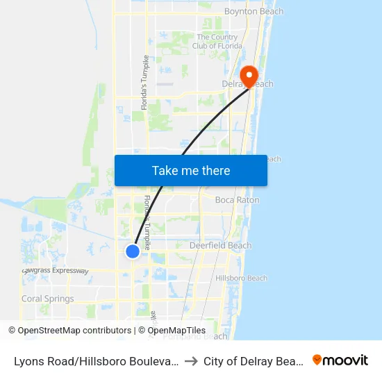 Lyons Road/Hillsboro Boulevard to City of Delray Beach map