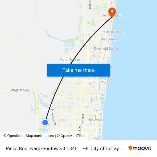 Pines Boulevard/Southwest 184th Avenue to City of Delray Beach map