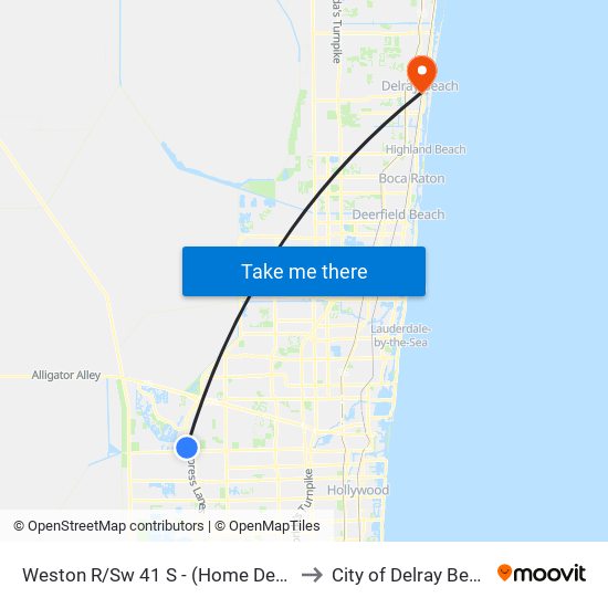 Weston R/Sw 41 S - (Home Depot) to City of Delray Beach map