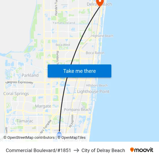 Commercial Boulevard/#1851 to City of Delray Beach map