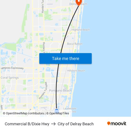 Commercial B/Dixie Hwy to City of Delray Beach map