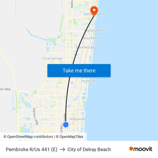 Pembroke R/Us 441 (E) to City of Delray Beach map