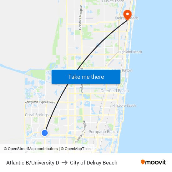 Atlantic B/University D to City of Delray Beach map