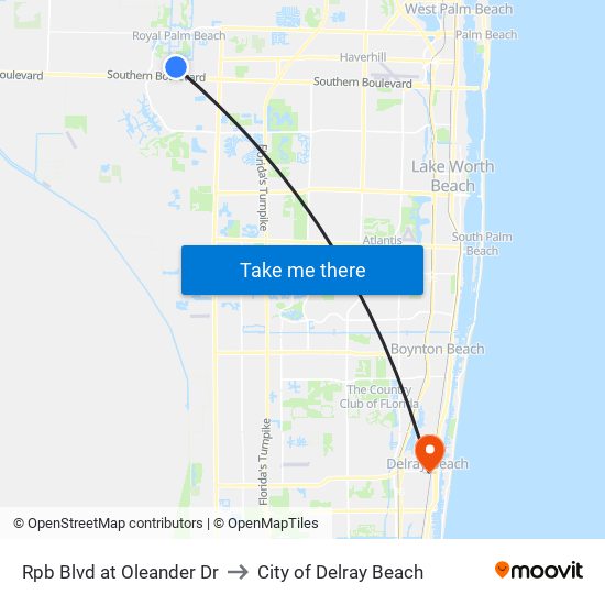 Rpb Blvd at Oleander Dr to City of Delray Beach map