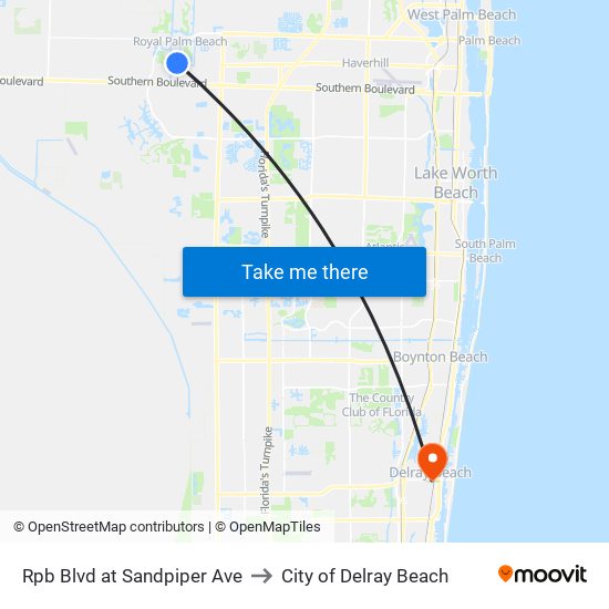 Rpb Blvd at Sandpiper Ave to City of Delray Beach map