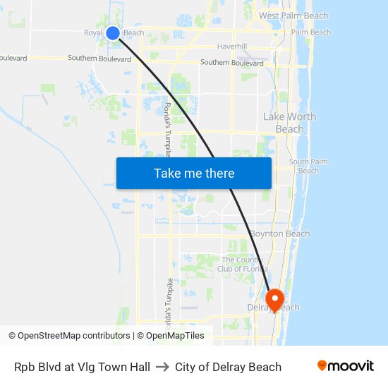 Rpb Blvd at  Vlg Town Hall to City of Delray Beach map
