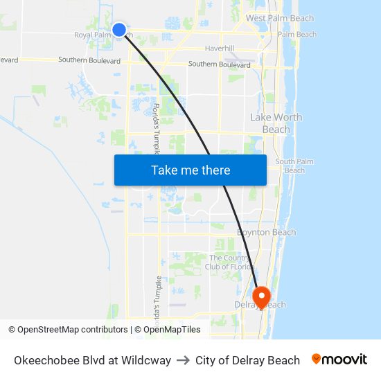 Okeechobee Blvd at  Wildcway to City of Delray Beach map