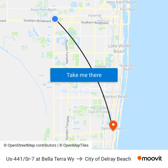 Us-441/Sr-7 at Bella Terra Wy to City of Delray Beach map