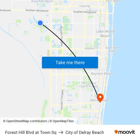 FOREST HILL BLVD at TOWN SQ to City of Delray Beach map