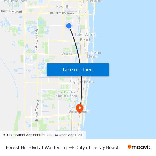 Forest Hill Blvd at Walden Ln to City of Delray Beach map