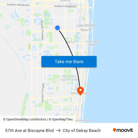 57th Ave at Biscayne Blvd to City of Delray Beach map