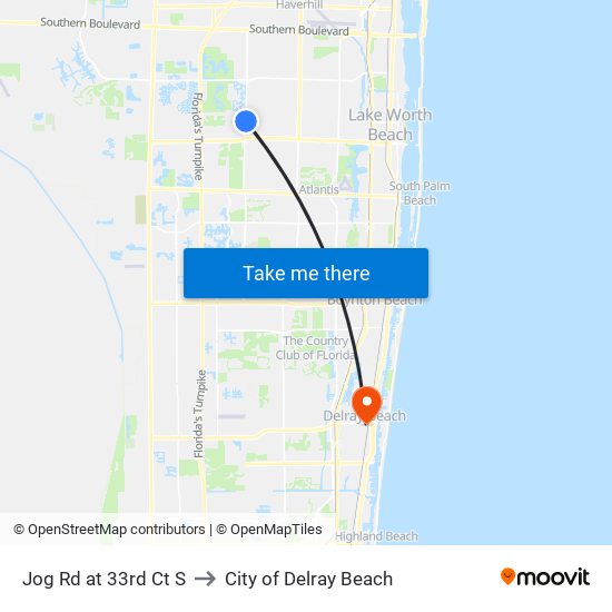 Jog Rd at 33rd Ct S to City of Delray Beach map