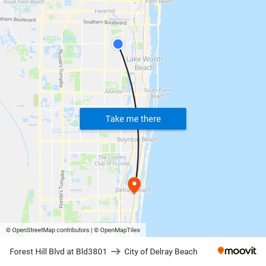 Forest Hill Blvd at Bld3801 to City of Delray Beach map