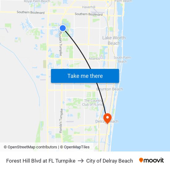 Forest Hill Blvd at FL Turnpike to City of Delray Beach map