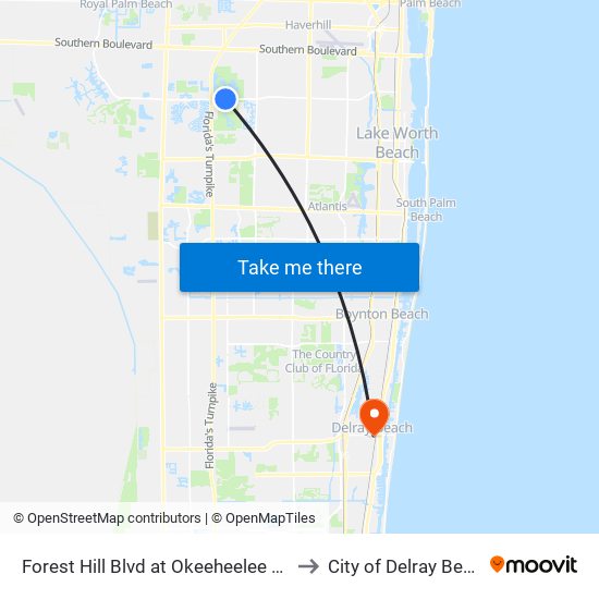 Forest Hill Blvd at Okeeheelee Pk E to City of Delray Beach map