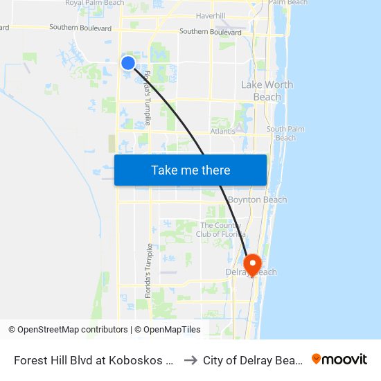 Forest Hill Blvd at Koboskos Plz to City of Delray Beach map