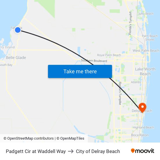 Padgett Cir at Waddell Way to City of Delray Beach map