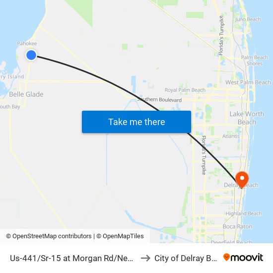 Us-441/Sr-15 at Morgan Rd/New Hope to City of Delray Beach map