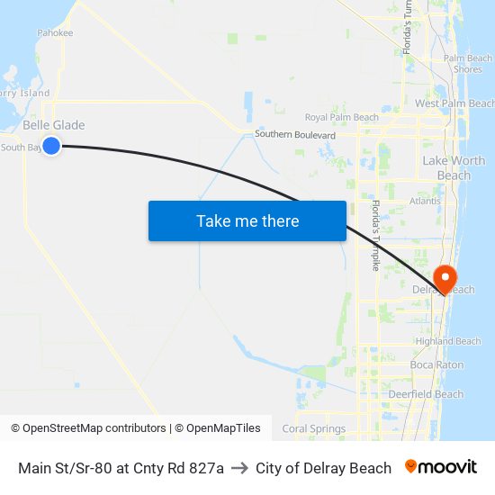 Main St/Sr-80 at Cnty Rd 827a to City of Delray Beach map
