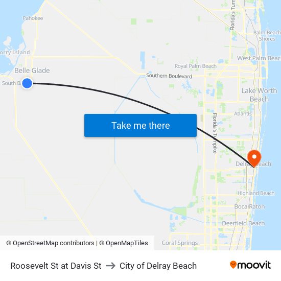 Roosevelt St at Davis St to City of Delray Beach map