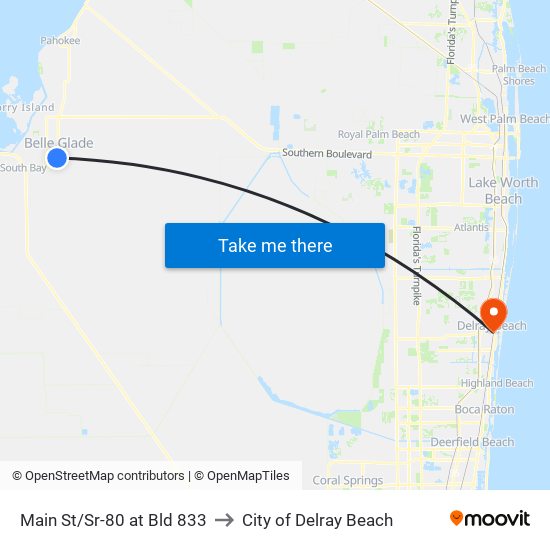 Main St/Sr-80 at Bld 833 to City of Delray Beach map