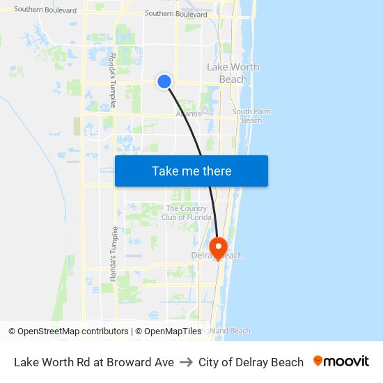 Lake Worth Rd at Broward Ave to City of Delray Beach map