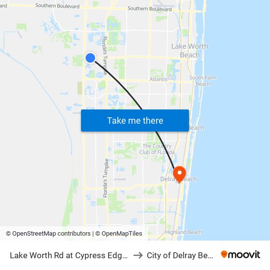 Lake Worth Rd at Cypress Edge Dr to City of Delray Beach map