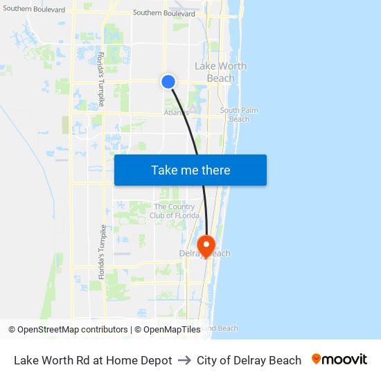 Lake Worth Rd at Home Depot to City of Delray Beach map