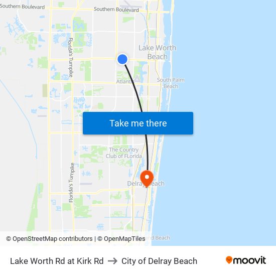 Lake Worth Rd at Kirk Rd to City of Delray Beach map